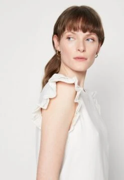 Marc O'Polo DENIM SLEEVELESS RUFFLES AT ARMHOLE - T-Shirt Print - Egg White -Alltags Mode 023b9cdb7c744496b9fd6a124ad6dd46