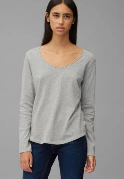 Marc O'Polo DENIM LONGSLEEVE V-NECK - Langarmshirt - Stone Melange