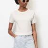 Marc O'Polo DENIM RUNDHALS MIT STRUKTUR AUS - T-Shirt Basic - Scandinavian White