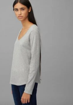 Marc O'Polo DENIM LONGSLEEVE V-NECK - Langarmshirt - Stone Melange -Alltags Mode 3537becf1e5d457981dcbbea68e62c05