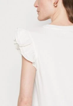 Marc O'Polo DENIM SLEEVELESS RUFFLES AT ARMHOLE - T-Shirt Print - Egg White -Alltags Mode 72853d228ba34cb5b4f458a513394501