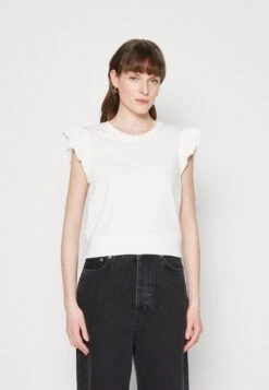 Marc O'Polo DENIM SLEEVELESS RUFFLES AT ARMHOLE - T-Shirt Print - Egg White